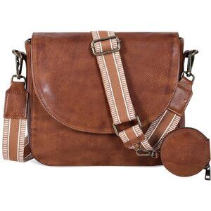 Genuine Leather Purple Wash Crossbody Purse Women Adjustable Strap Zipper Pocket